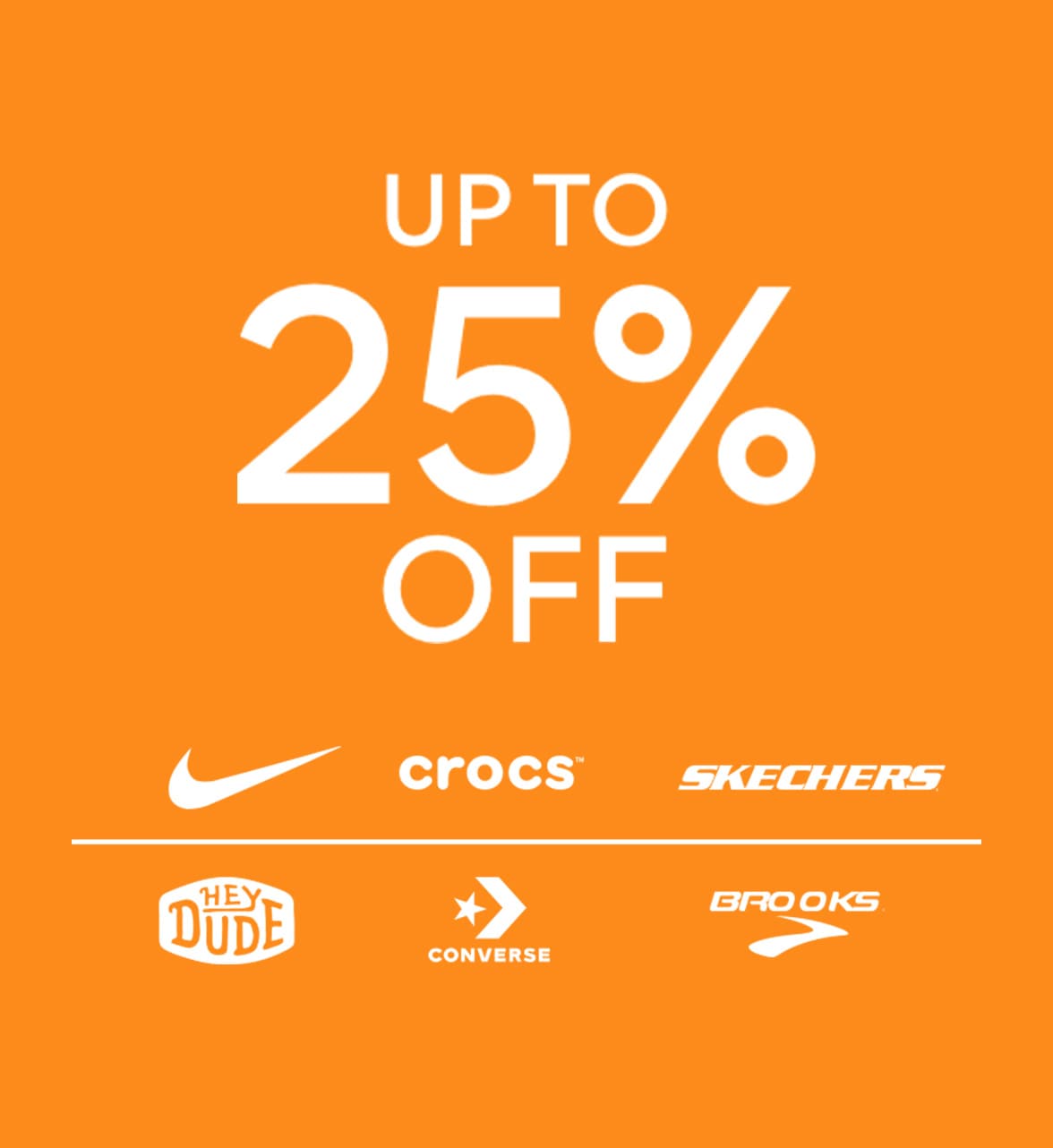 up to 25% off nike, crocs, converse, and skechers